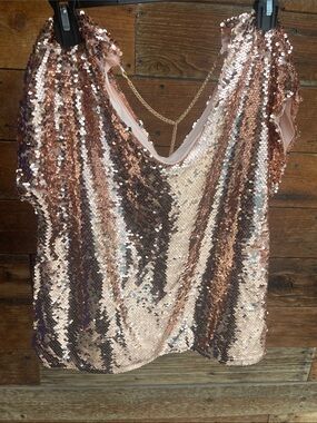 Lavish Rose Gold Sequin Draped Cowl Neck Top Size L NWOT